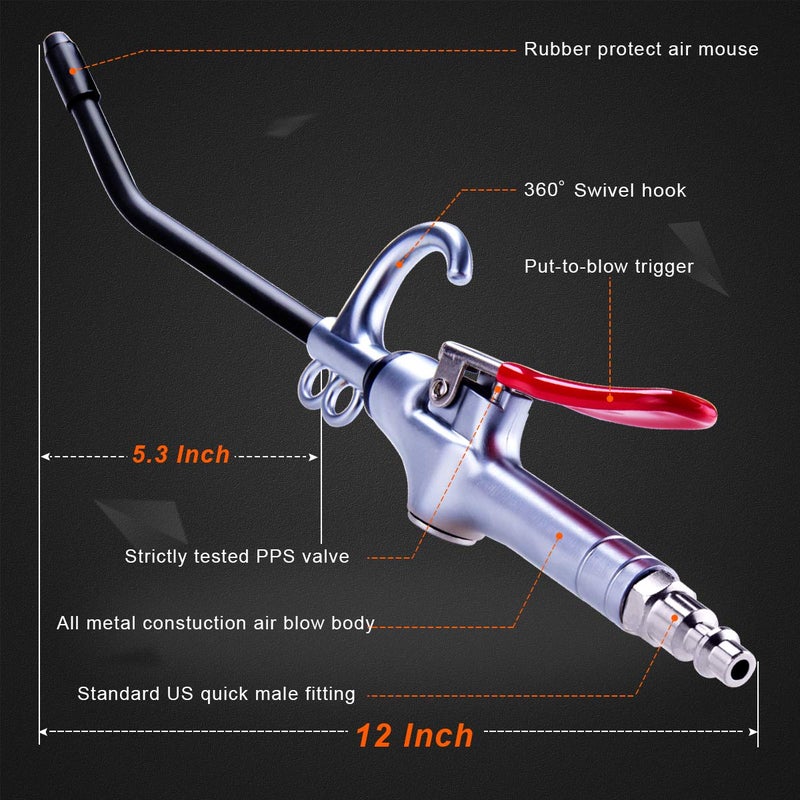 JASTIND High Volume Air Blow Gun Alluminum Rubber Guard Air Flow Nozzle,Industrial Household Air Blower Gun,Pneumatic Air Compressor Accessories Dust Cleaning Tool - Image 2
